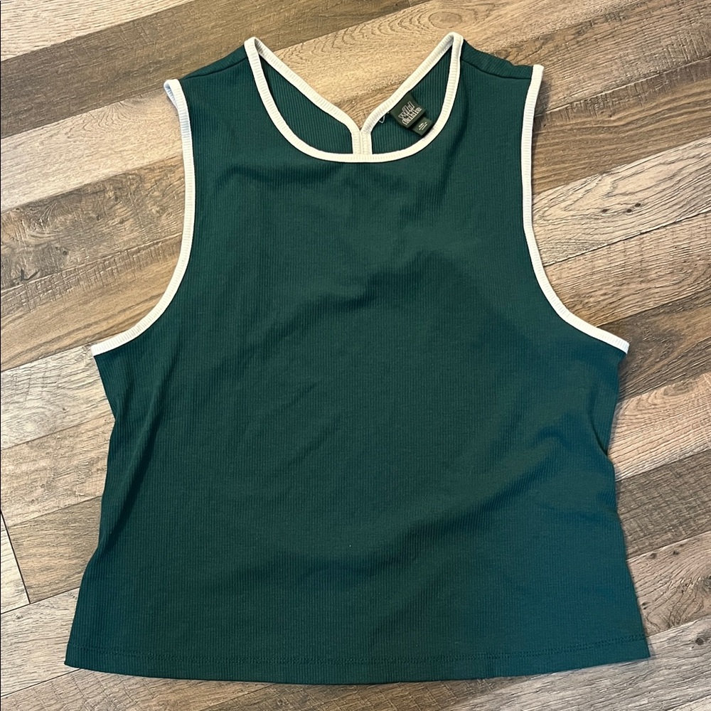 Wild Fable Dark Green Tank Top with White Trim